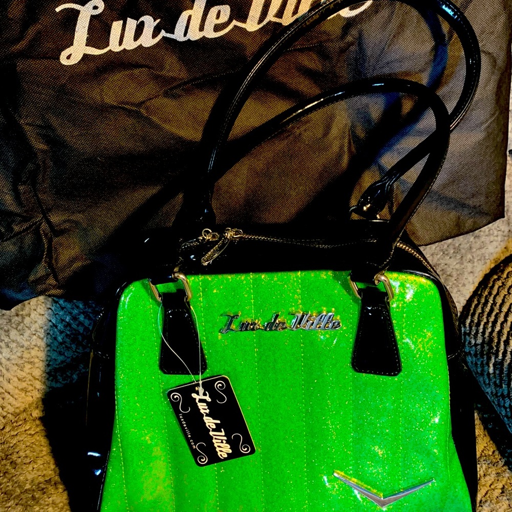 Lux De Ville lime green sparkle Rockabilly bag! New with tag! Never used!